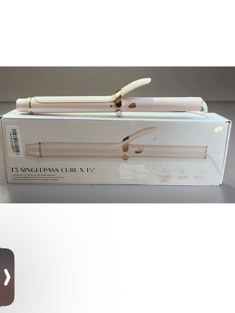 T3 SinglePass Curl X 1.1/4” Extra Long Barrel Curling Iron White Rose Gold NEW